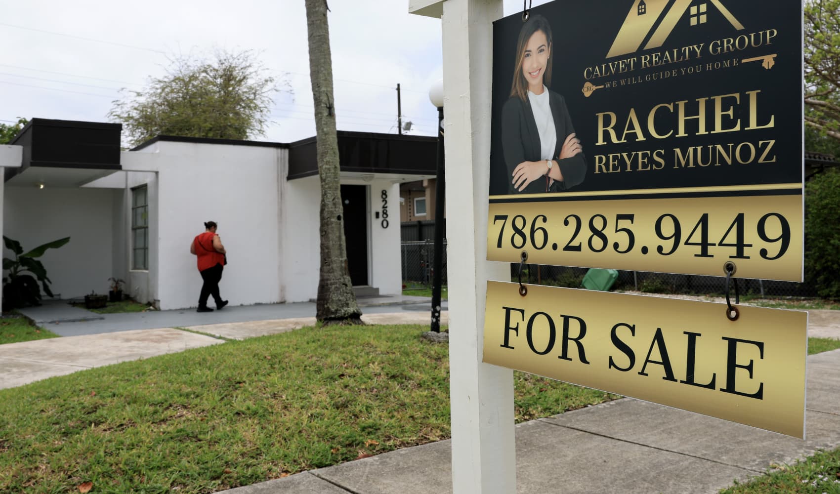 A For Sale sign sits in front of a home on May 12, 2025 in Miami, Florida.