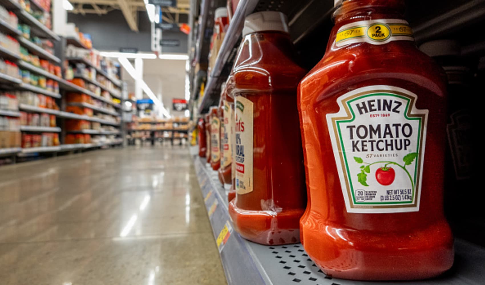 Heinz ketchup is displayed on shelves at a Walmart SuperCenter on August 02, 2023 in Austin, Texas.