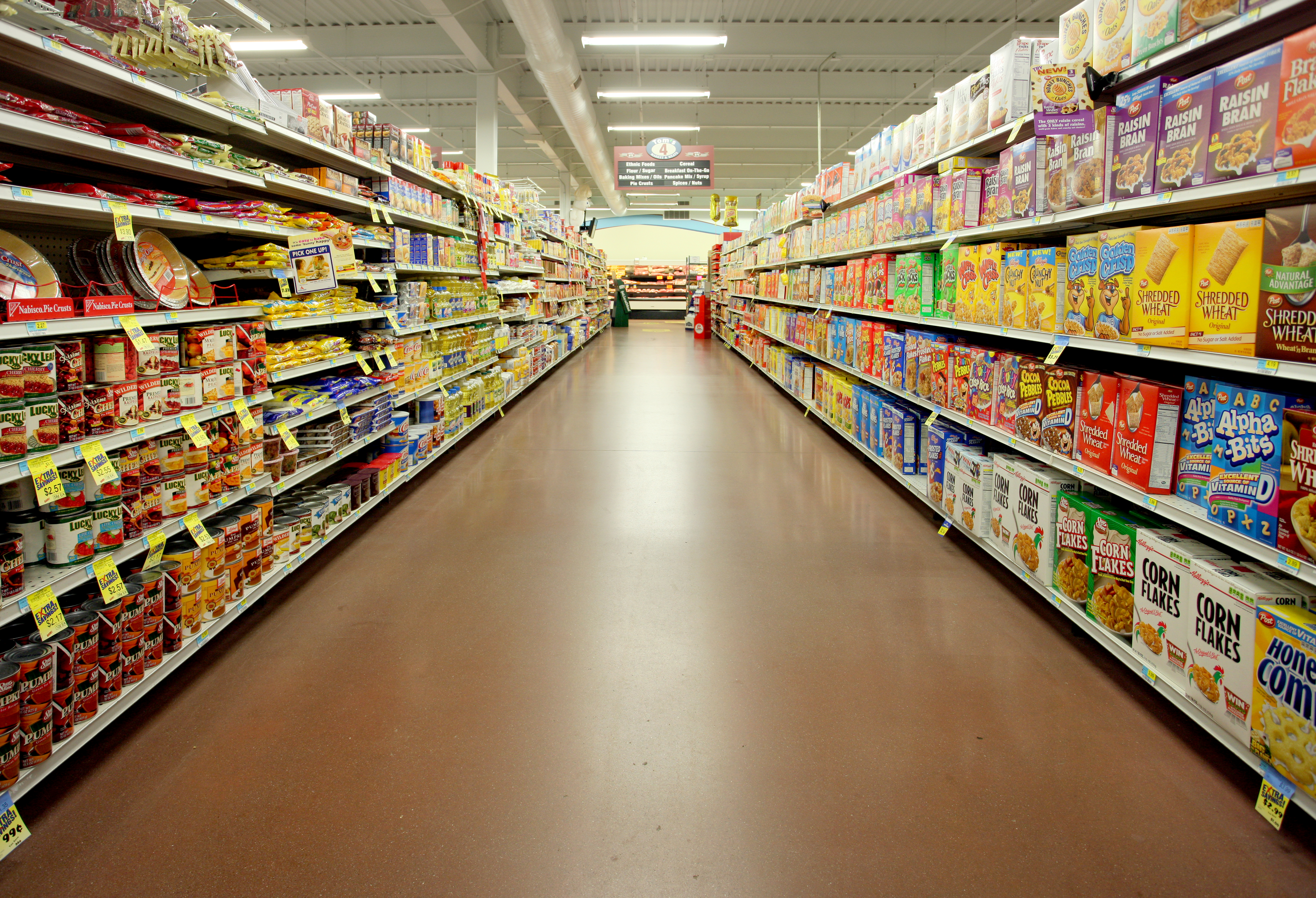 Aisle of grocery store in Iowa.